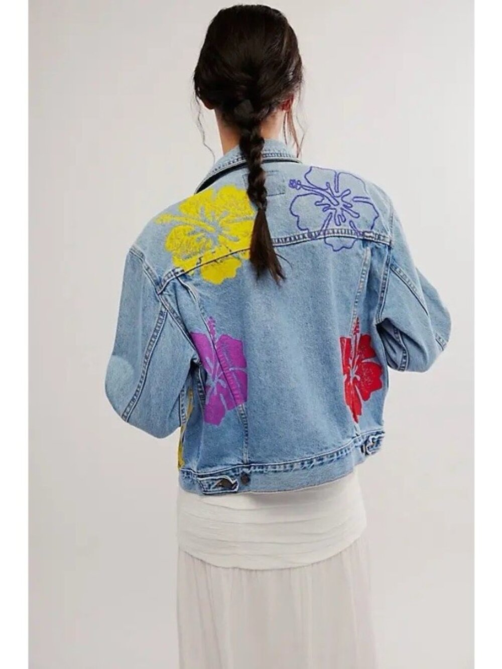 Free People x THNCLAFIX Women’s XS Hibiscus Denim Jacket Floral NWT - Picture 3 of 13